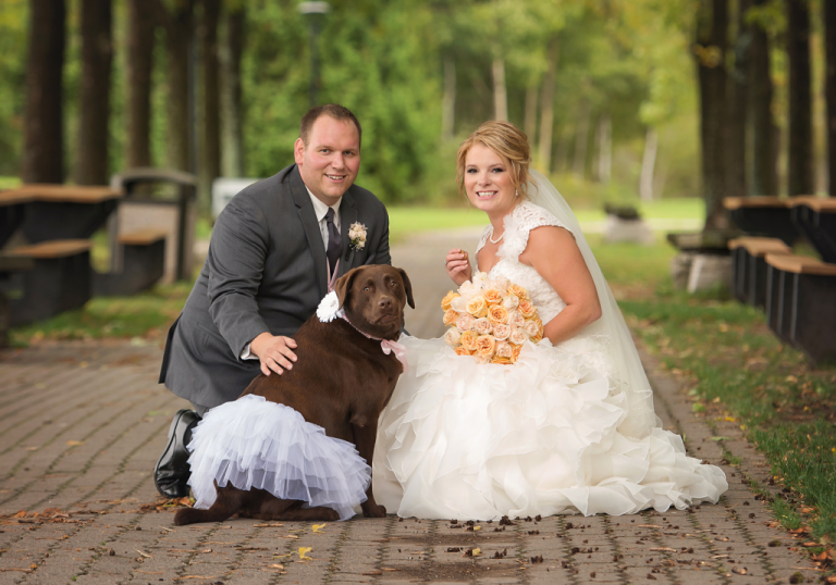 Be Positive - Newlyweds with their pet all dressed up.